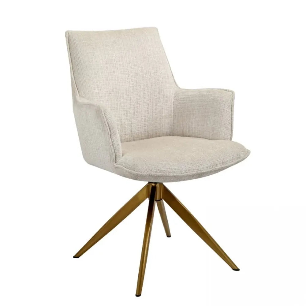 Scaun cu brate tapitat cu Chenille Bej cu picioare din Metal Auriu H89xL52xA63cm Dakota Richmond Interiors