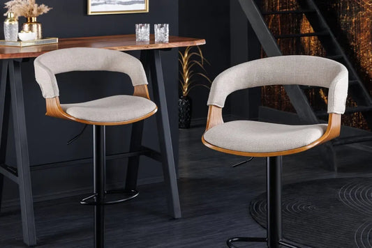 Scaun de bar din Metal Negru si Stofa Bej H81-110xL50cm Manhattan