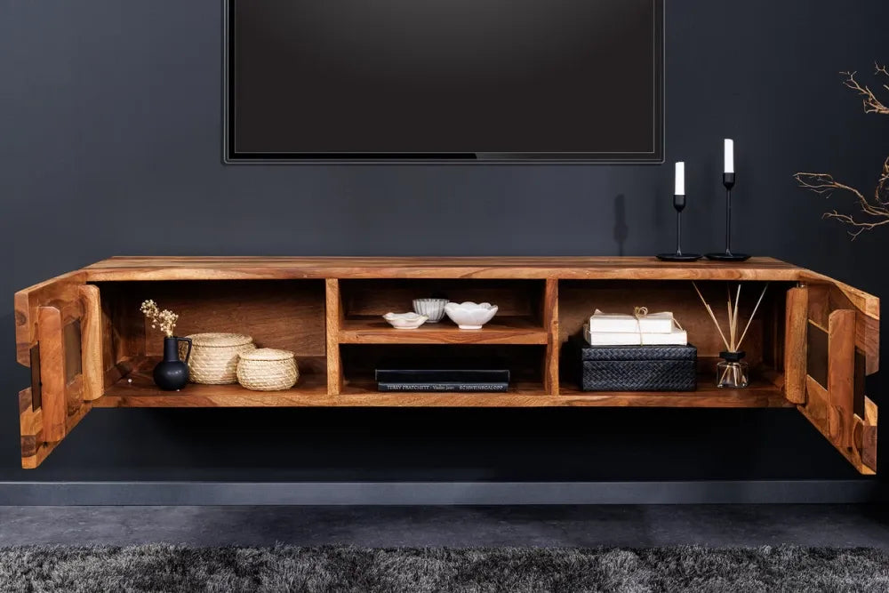 Comoda TV suspendata din Lemn de sheesham Maro L160xH30cm AMAZONAS