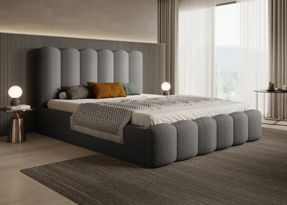 Pat 120 x 200 tapitat cu Stofa boucle Abriamo Gri inchis Aveline
