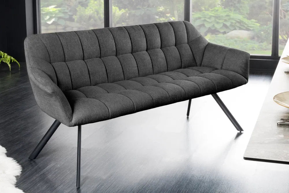 Banca din Metal Negru si Catifea Gri inchis H85xL165cm Papillon