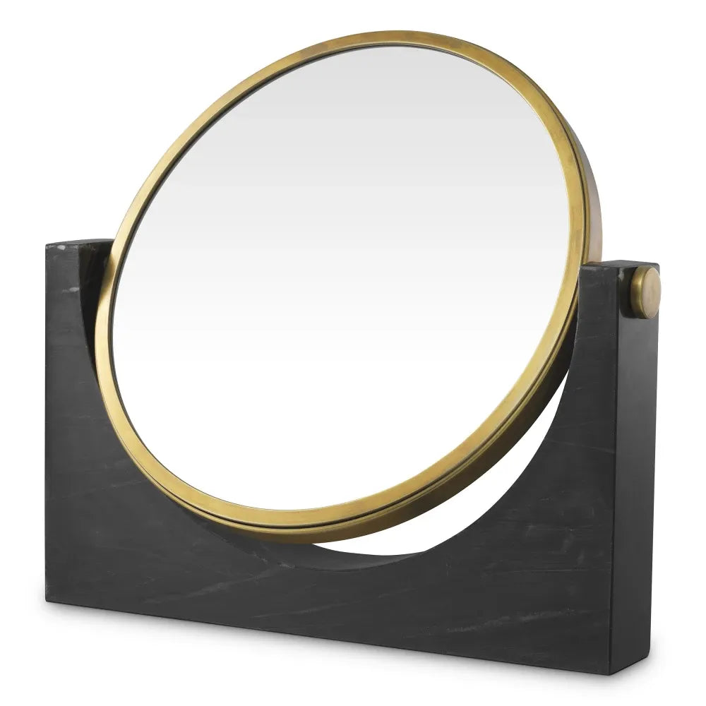 Oglinda de masa din Metal/Marmura Alama/Negru L51.5xH48.5cm Vivaldi Eichholtz