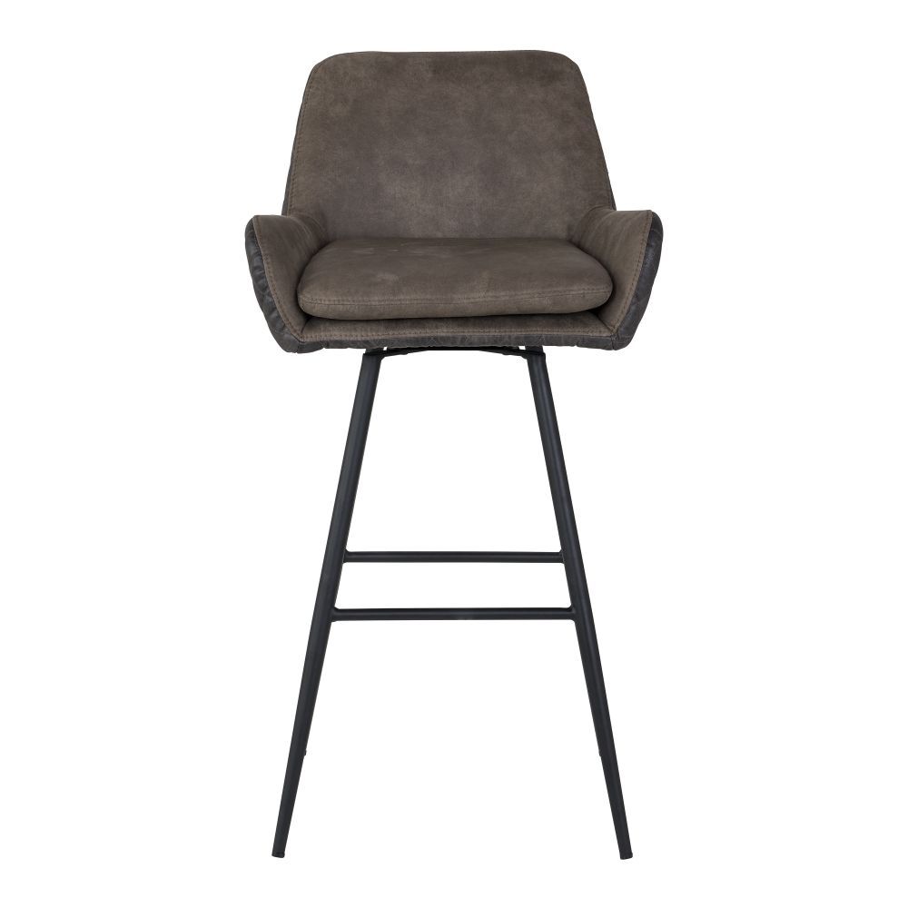 Scaun de bar tapitat cu Piele ecologica Gri si picioare negre inaltime sezut 75cm Linsey Richmond Interiors
