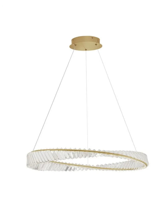 Lustra structura din Metal Auriu si abajur din Cristal Transparent H120xL80cm IP20 43W 4139lm 3500k AURELIA