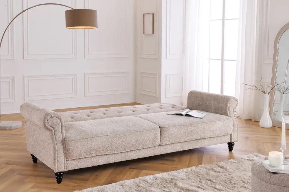 Canapea cu functie pat tapitat cu Stofa boucle Grej L220cm Maison belle