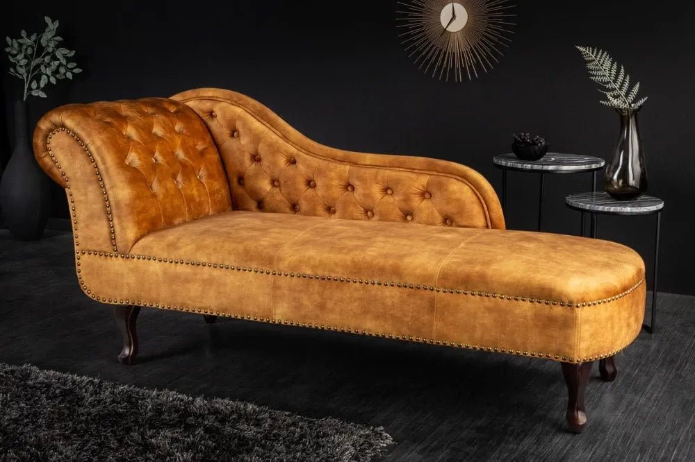 Sezlong tapitat cu Catifea Galben L170cm Chesterfield