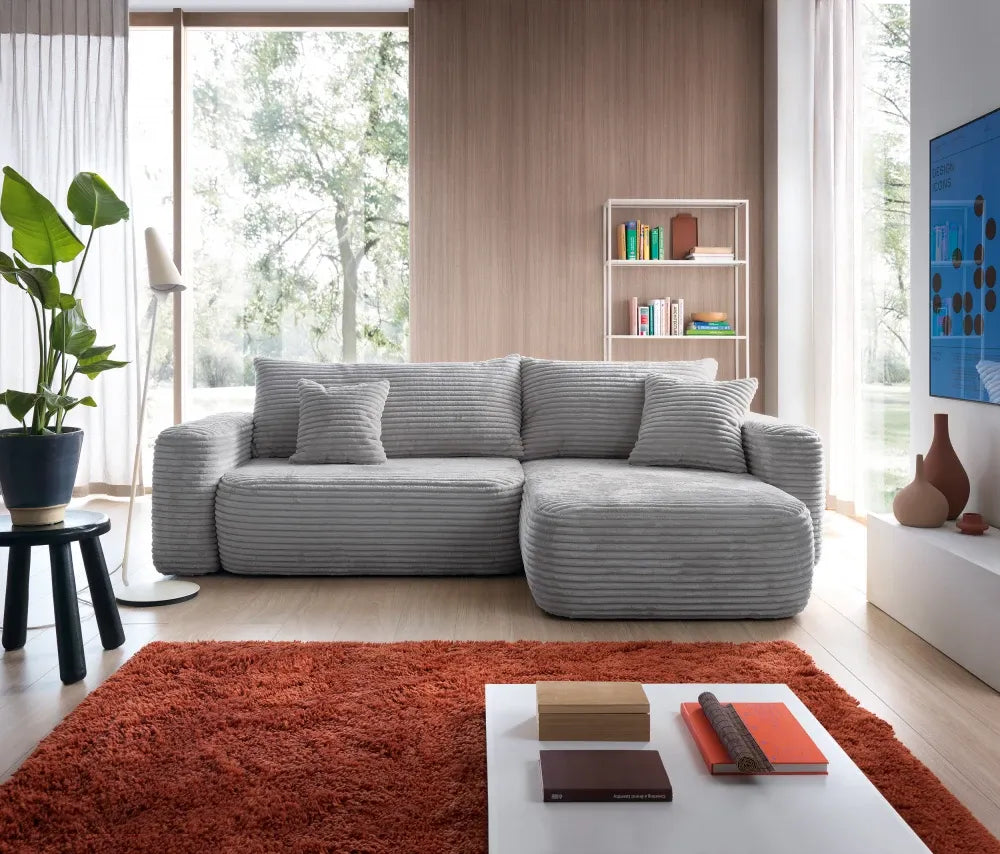 Coltar extensibil tapitat cu Corduroy Negru cu lada depozitare Billy