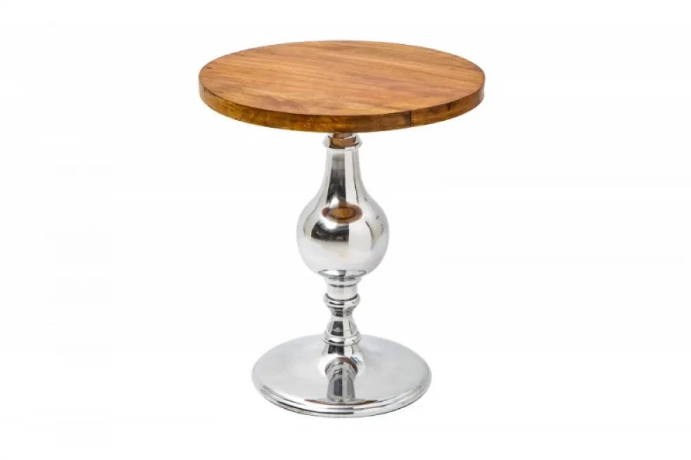 Masuta laterala Rotunda din Lemn de mango Maro si Metal Argintiu D51xH60cm Extravagancia