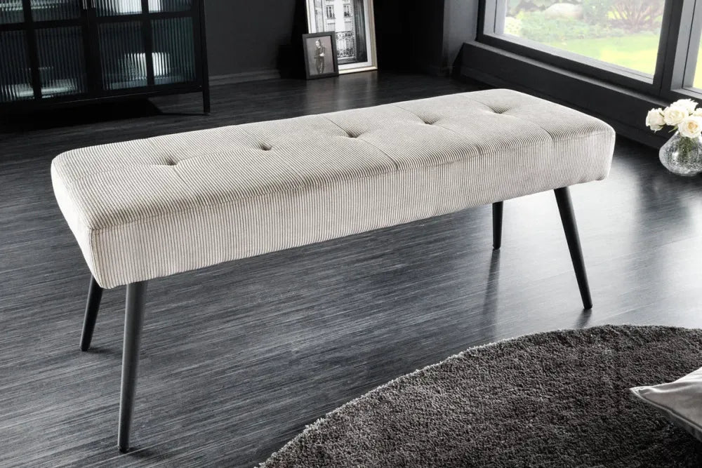 Bancheta din Metal Negru si Catifea raiata Gri deschis H42xL100cm Boutique