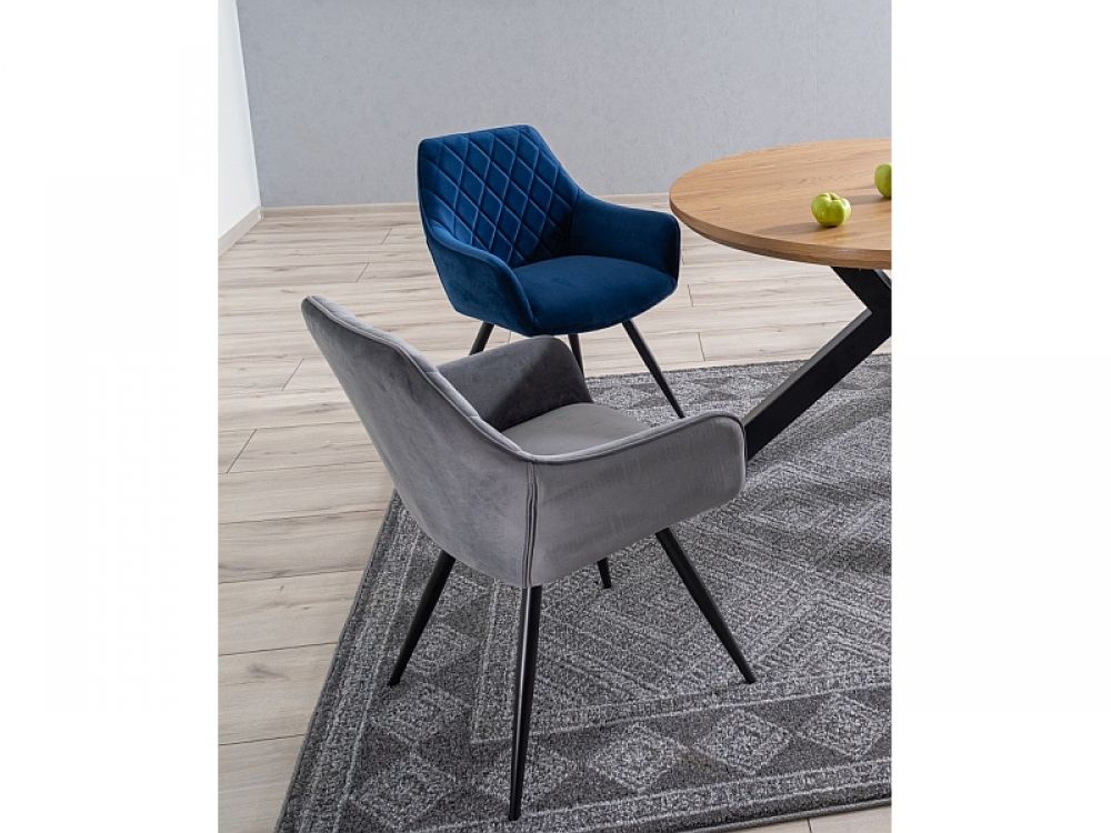 Scaun cu brate din Catifea si Metal Gri/Negru H82xL59xA43cm Linea Velvet