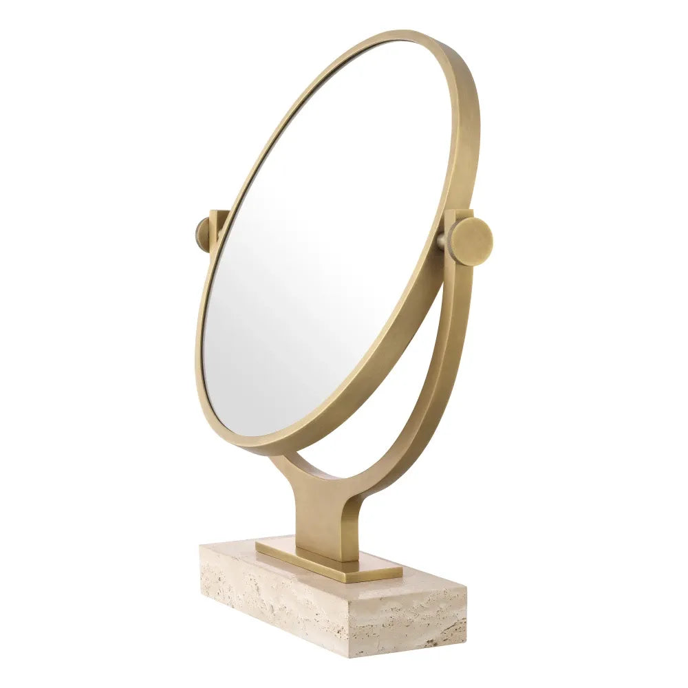 Oglinda de masa din Metal/Travertin Alama/Bej D40cm Briançon Eichholtz