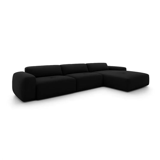Coltar Loran fix in forma de L din catifea Vogue negru L364×180×H65 cm