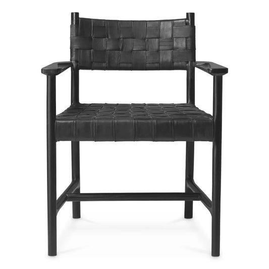 Scaun cu brate tapitat cu Piele naturala Negru L65xA63xH85cm Tiberio Eichholtz