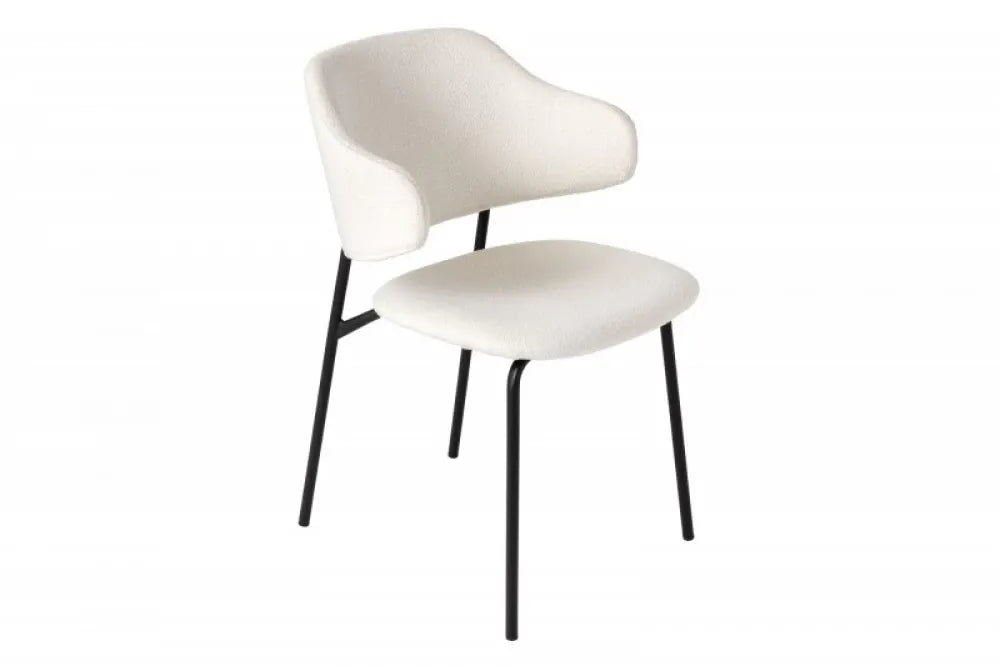 Set 2 scaune tapitate cu Stofa boucle Alb cu picioare din Metal Negru H83xL58xA54cm Tracy