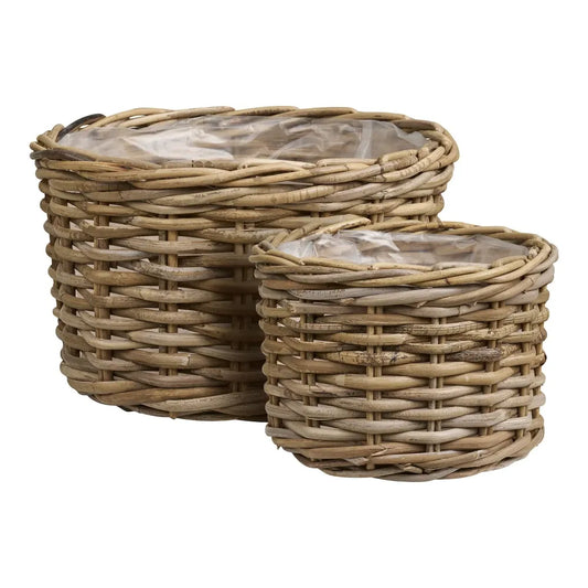 Set 2 cosuri din Ratan/Plastic Maro/Transparent H18/22xD27/35cm Kalak