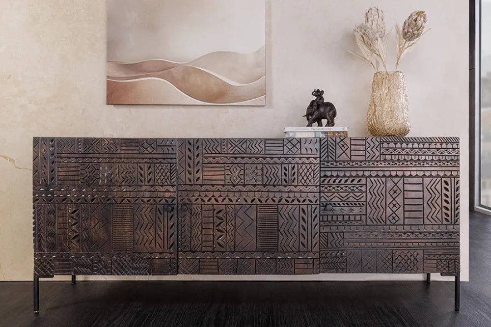 Comoda din Lemn de mango Maro si Metal Negru L177xH75cm TRIBAL