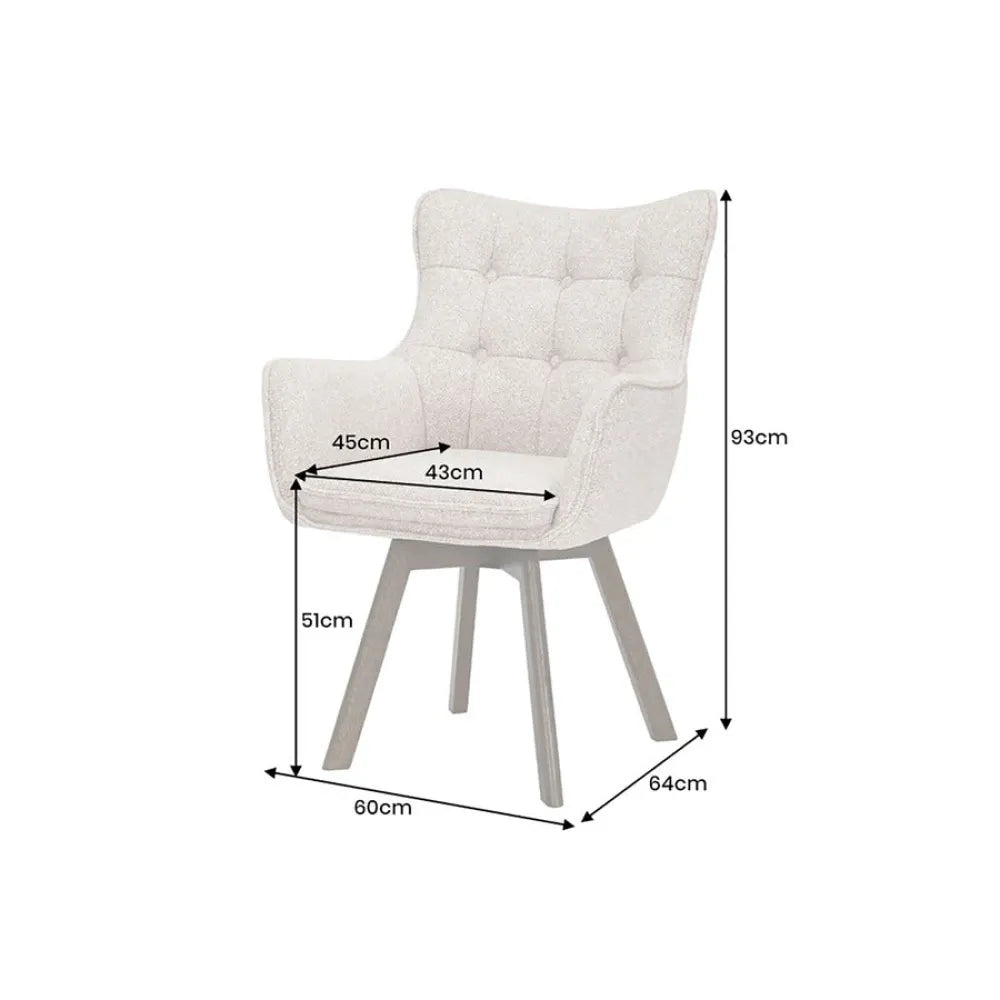 Set 2 scaune rotative tapitat cu Stofa Gri taupe si picioare din Lemn de stejar Maro H94xL58xA64cm THOR