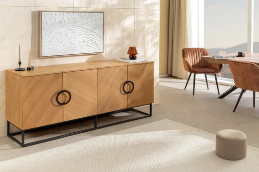 Comoda din MDF/Funir de stejar Maro si Metal Negru L180xH80cm GRANDEZZA