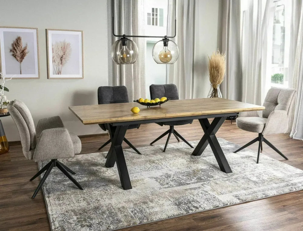 Masa extensibila din MDF+Furnir de stejar Maro si Metal Negru L160-240xH76cm Xaviero II