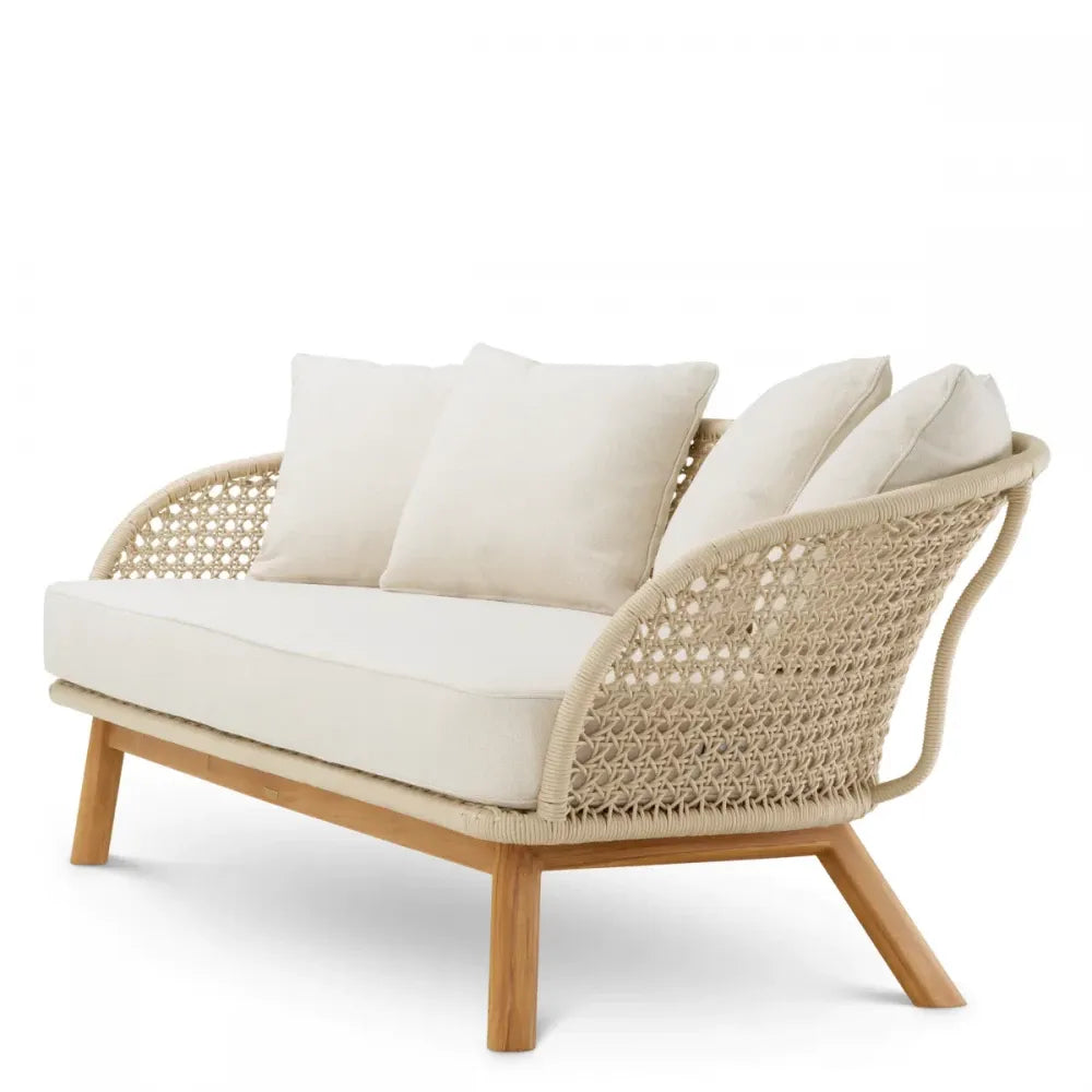 Canapea de exterior din Lemn de tec Maro si Stofa Bej H74xL180cm Trinity Eichholtz
