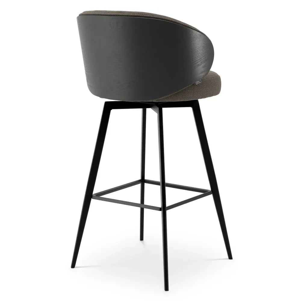 Scaun de bar rotativ tapitat cu Stofa Gri L57xA52xH102cm Camerota Eichholtz