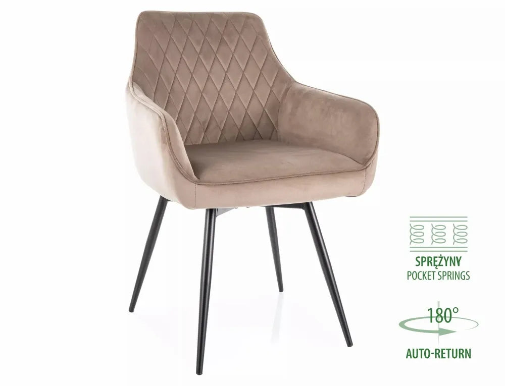 Set 2 scaune din Catifea Bej inchis si Metal Negru Hx88Lx55xA58cm Marlo