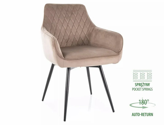 Set 2 scaune din Catifea Bej inchis si Metal Negru Hx88Lx55xA58cm Marlo
