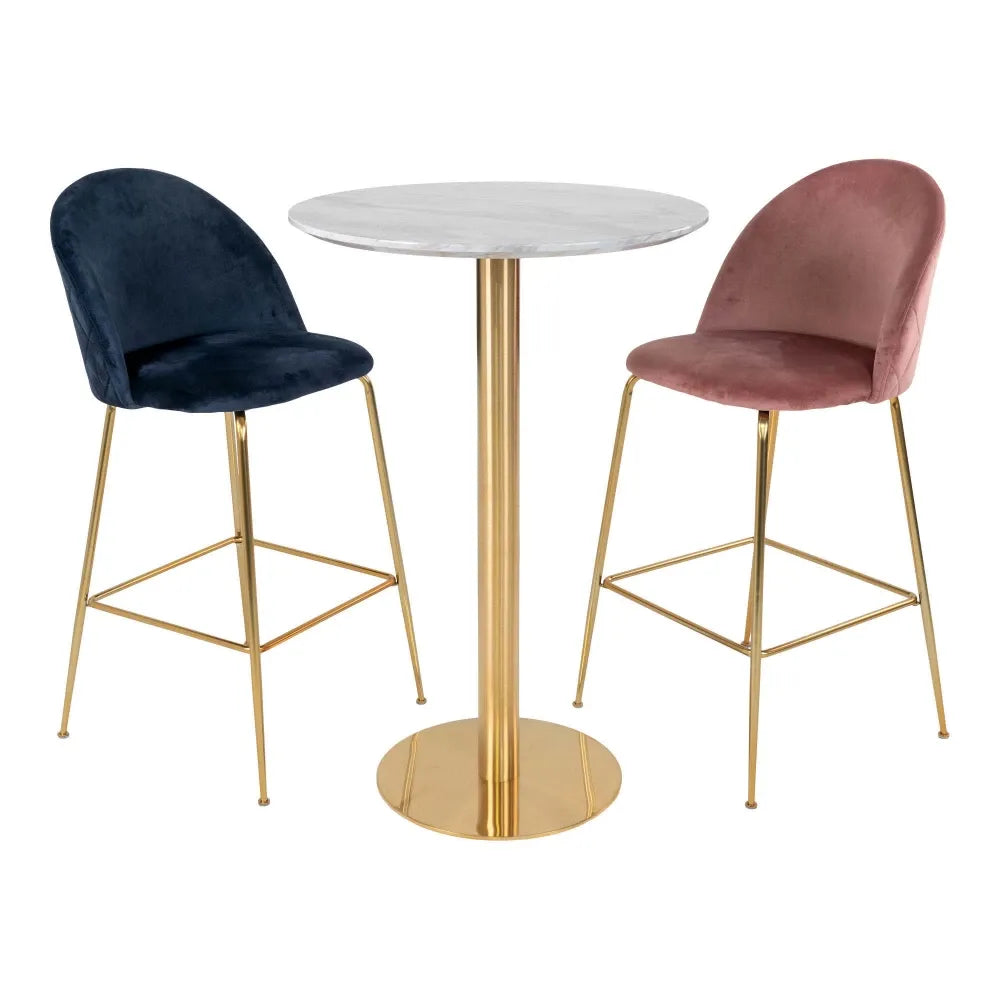 Masa bar din Metal Alama si MDf Alb cu efect de marmura D70xH105cm Bolzano