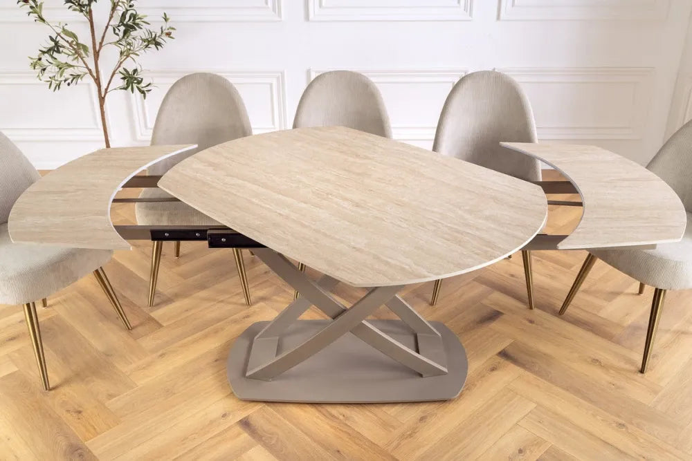 Masa extensibila din Ceramica Bej si Metal Grej L130-190xH75cm Inception