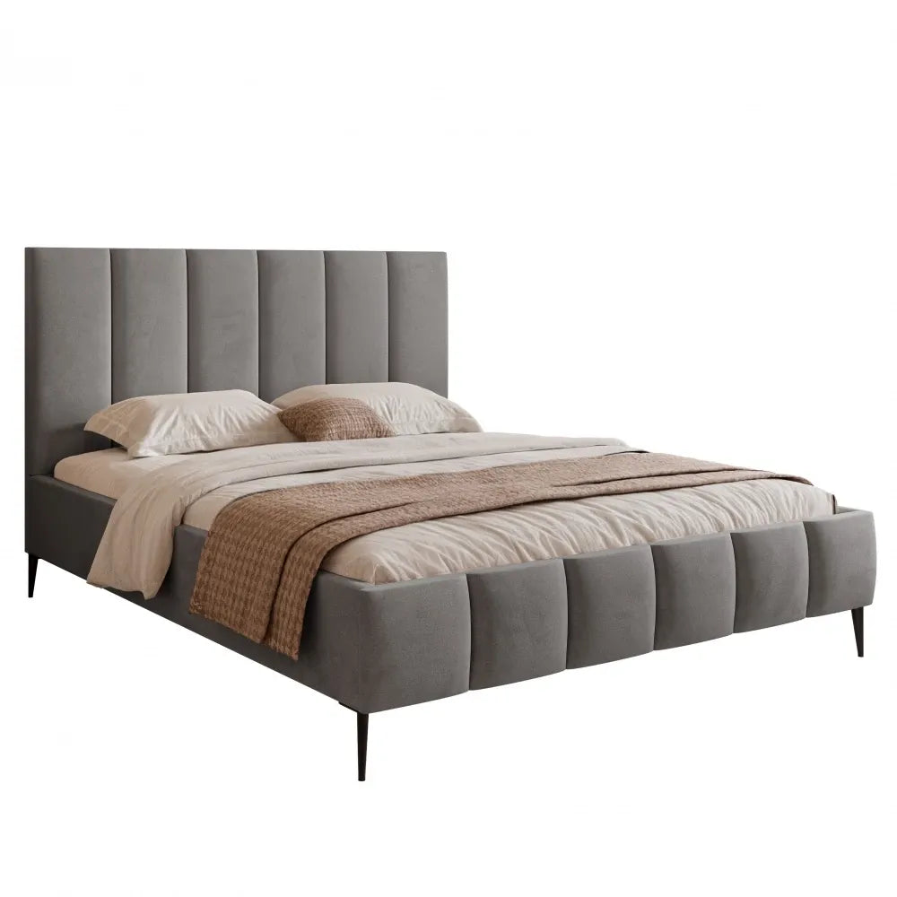 Pat 140 x 200 tapitat cu Catifea Velutto Gri Lara