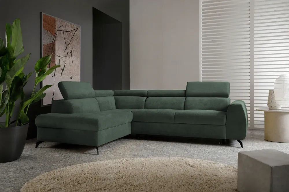 Coltar extensibil cu spatiu depozitare din Stofa Verde Stille
