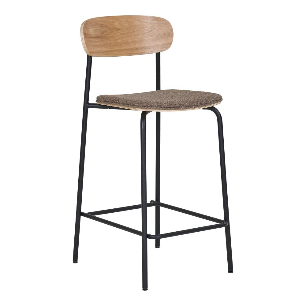 Set 2 scaune de insula din Metal Negru si Lemn de frasin Maro H95xL49xA42,5cm Estepona