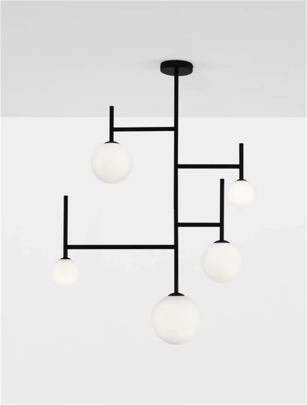 Lustra structura din Aluminiu Negru si abajur din Sticla Alb H100xL73cm IP20 LICATO