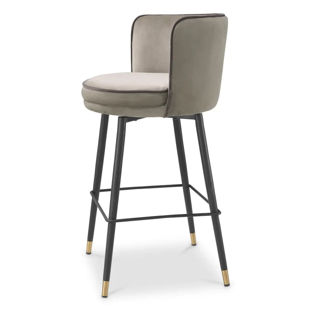 Scaun de insula rotativ tapitat cu Catifea Grej/Gri L53xA48xH91cm Grena Eichholtz