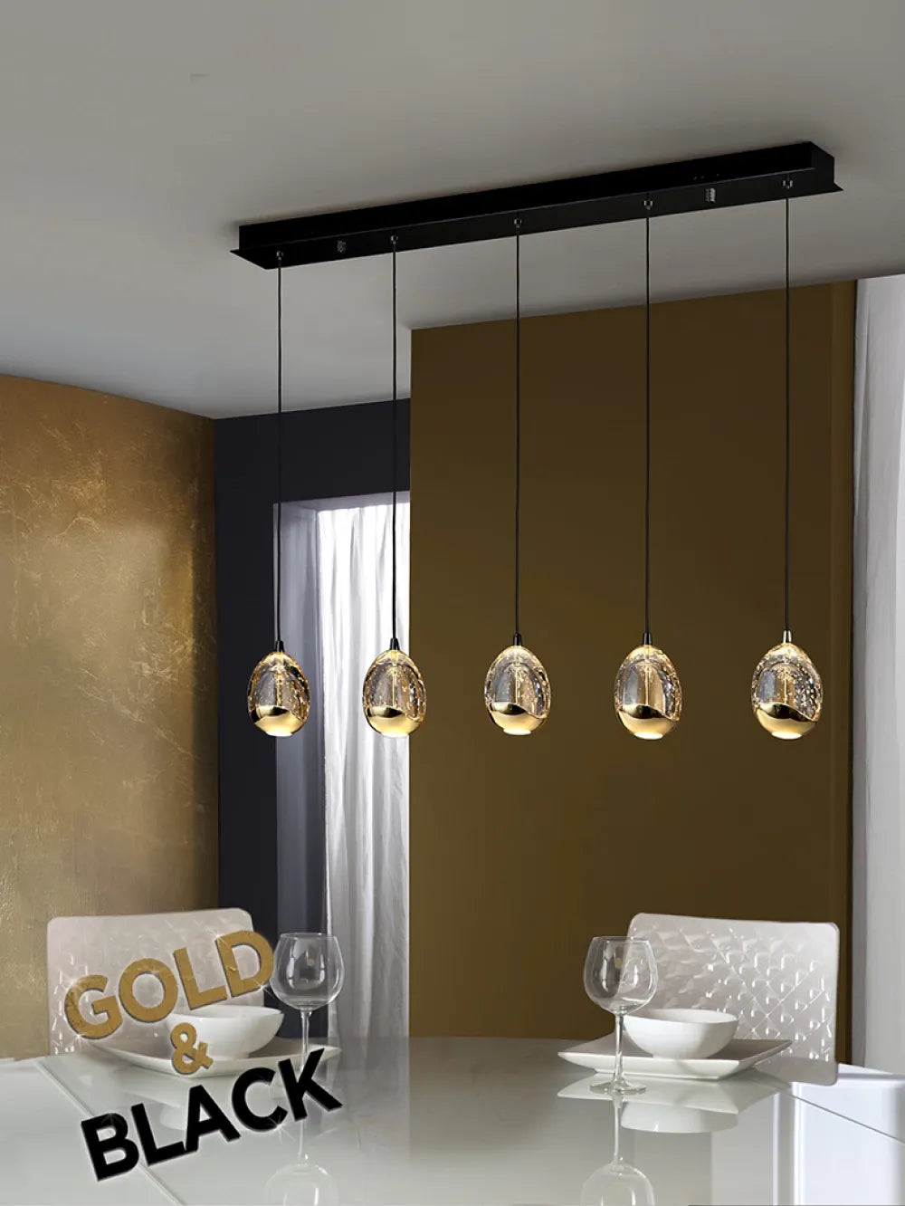 Lustra din Metal Negru si Sticla Auriu H145xL96cm Rocio