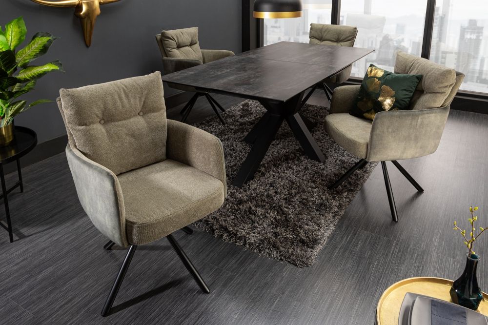 Scaun rotativ tapitat cu Stofa Verde cu picioare din Metal Negru H90xL58xA68cm Big George
