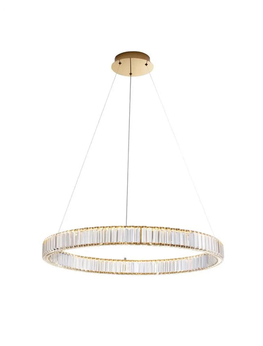 Lustra structura din Metal Auriu si abajur din Cristal Transparent H150xL80cm IP20 47W 4895lm 3500k AURELIA