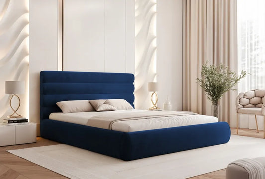 Pat 160 x 200 tapitat cu Catifea Riviera Albastru Veya