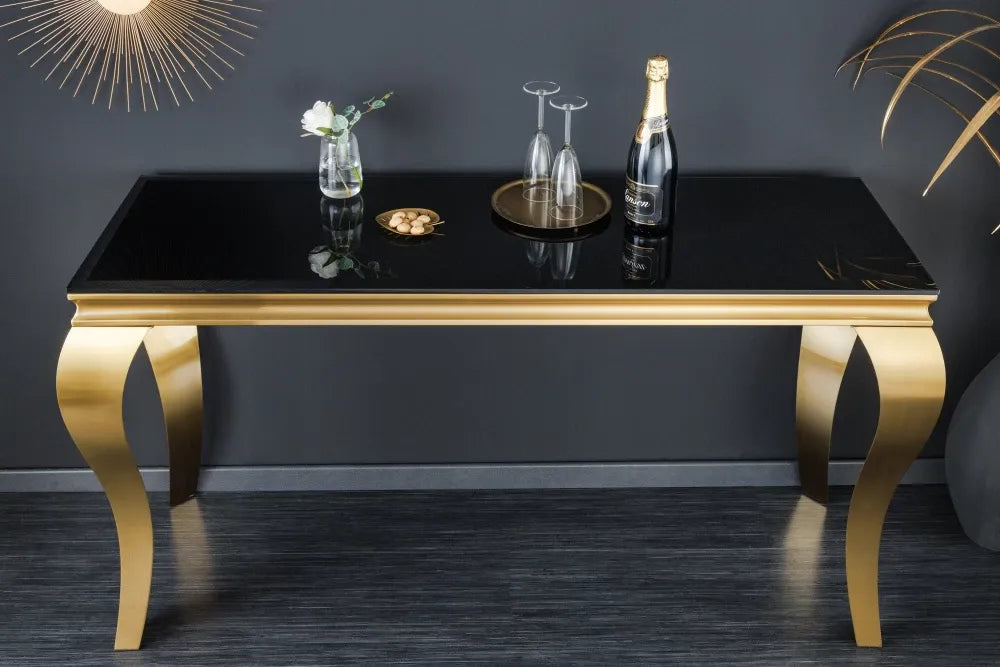 Consola din Sticla securizata Negru si Otel inoxidabil Auriu L145xH75cm MODERN BAROCK