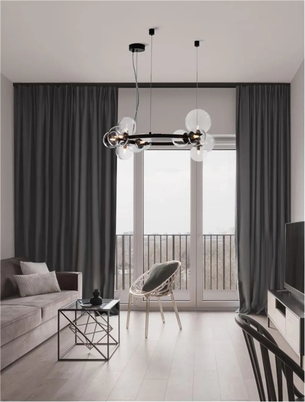 Lustra structura din Metal Negru si abajur din Sticla Transparent H120xL65cm IP20 ODILLIA