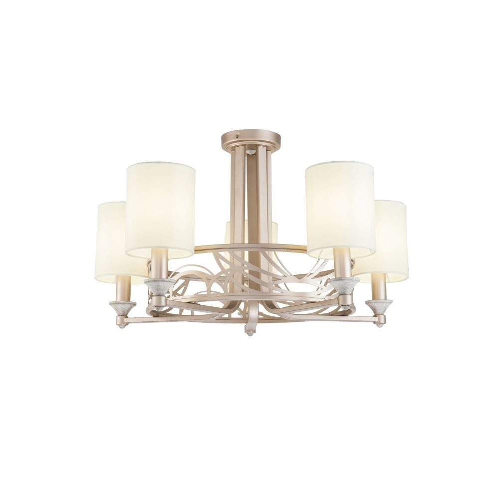 Candelabru rotund din Textil Bej cu 5 becuri D71xH37cm Vittoria