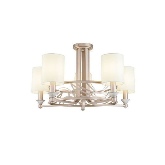 Candelabru rotund din Textil Bej cu 5 becuri D71xH37cm Vittoria