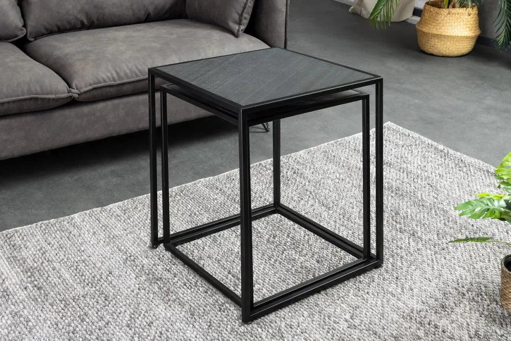 Set 2 masute de cafea din MDF Negru cu efect de marmura si Metal Negru L40/45xH53/58cm Mountain soul