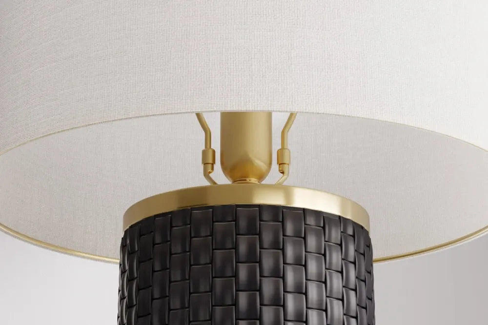 Veioza din Ceramica/Metal Negru/Auriu si Textil Alb D40xH70cm ELEGANCIA