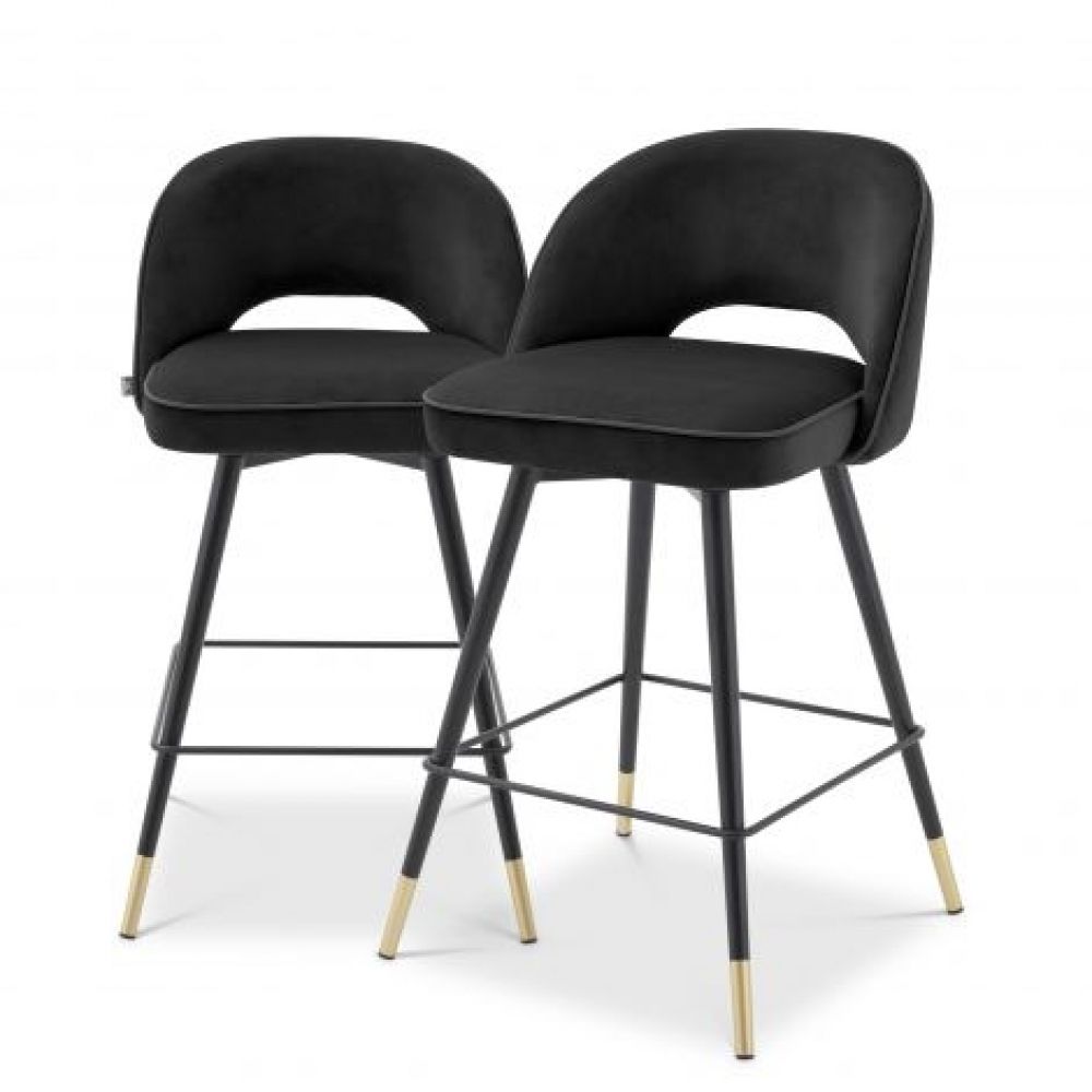 Set 2 scaune de insula rotative tapitat cu Catifea Negru cu picioare din Metal Negru/Auriu H93xL51xA52cm Cliff