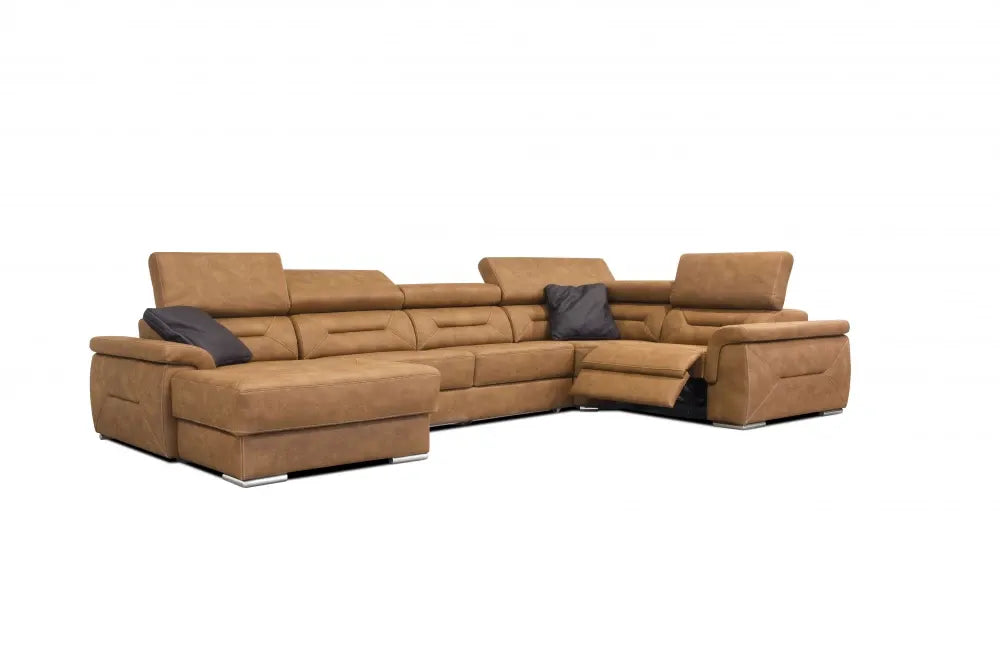 Coltar extensibil in forma de U personalizabil cu spatiu de depozitare si recliner L375cm Domino