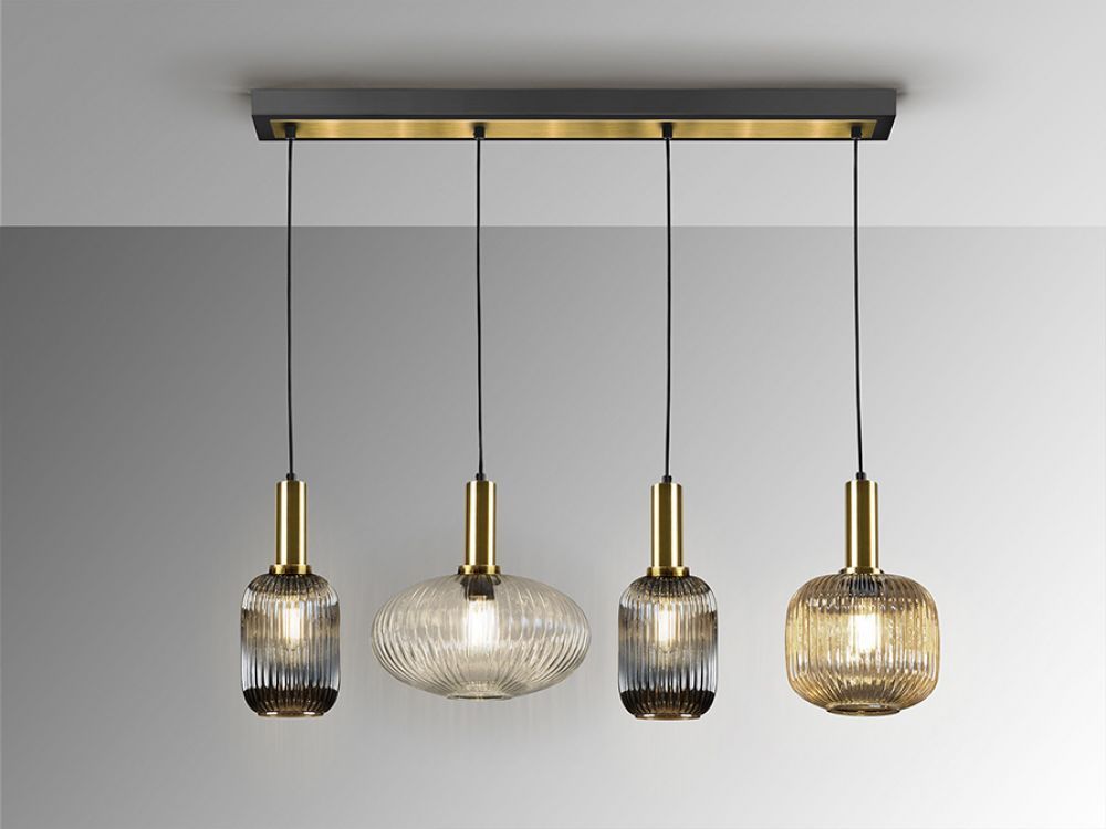 Lustra din Metal Negru/Auriu si Sticla Multicolor L98xH200cm Norma