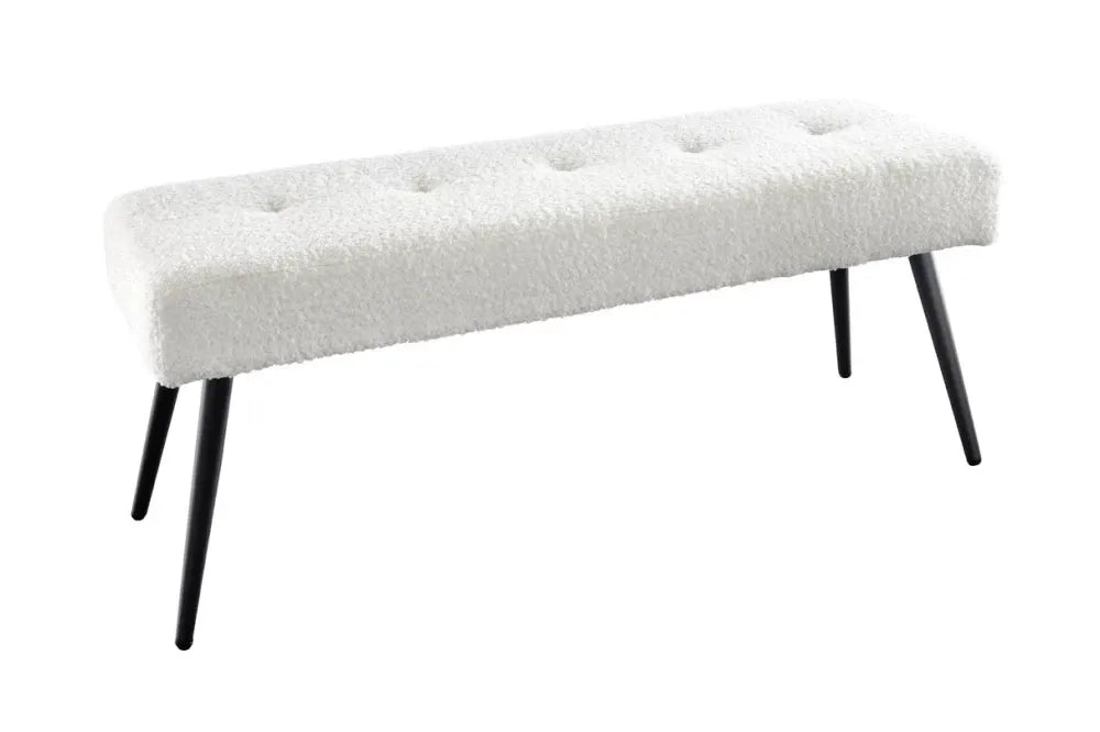Bancheta din Metal Negru si Stofa boucle Alb H45xL100cm Boutique