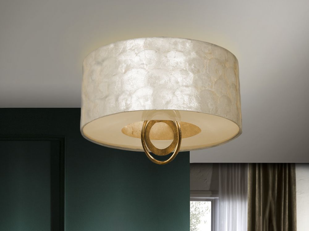 Plafoniera Rotunda din Metal si Sidef Auriu/Crem Eden D40xH34cm