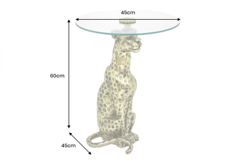 Masuta laterala din Sticla securizata Transparent si Metal Auriu L45xH60cm Wildlife panther